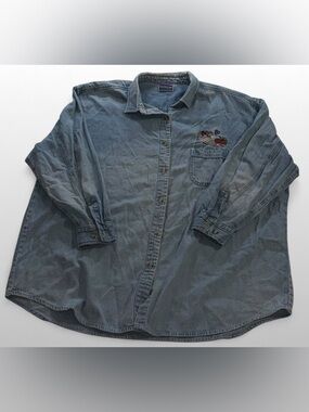 Vintage NorthCrest Denim Shirt Womens Large Embroidered Sewing Craft Cottagecore